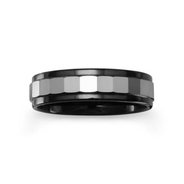 Faceted Tungsten Ring with Black Edge
