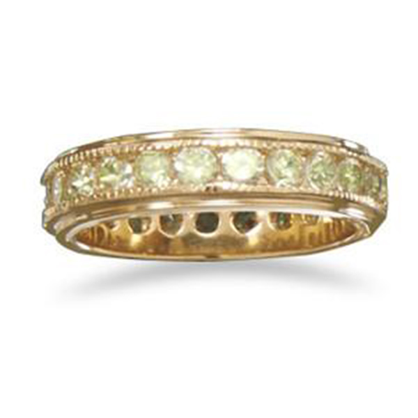 14 Karat Gold Plated Brass Ring with Green CZs