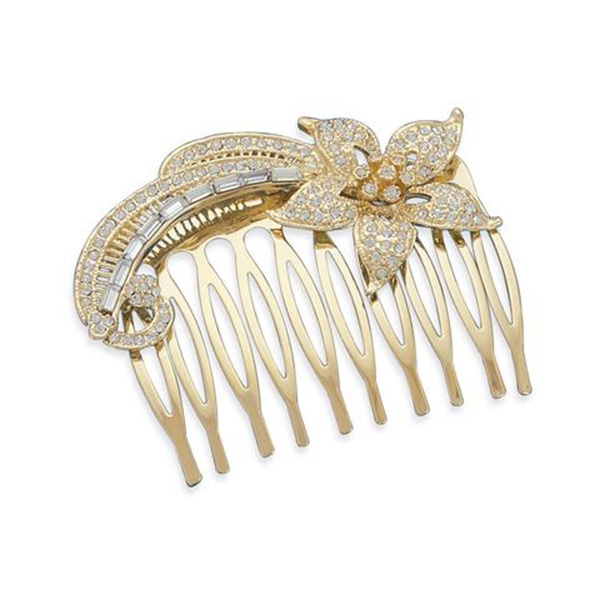 2 in. 14 Karat Gold Plated Fashion Hair Comb with Crystal