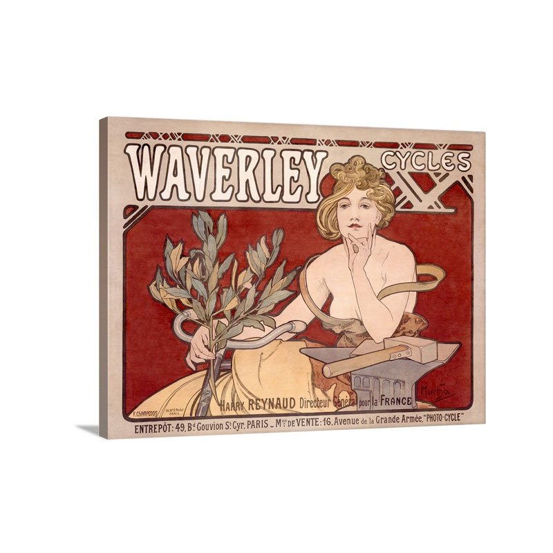 Waverley Cycles Vintage Poster By Alphonse Mucha Wall Art - Canvas - Gallery Wrap