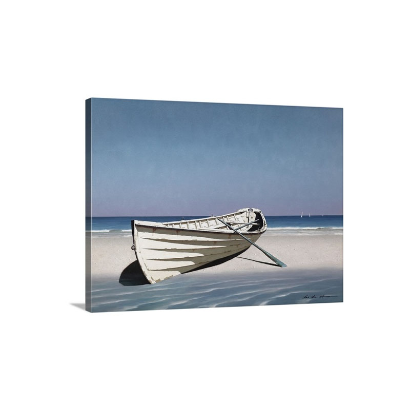 White Boat On Beach Wall Art - Canvas - Gallery Wrap