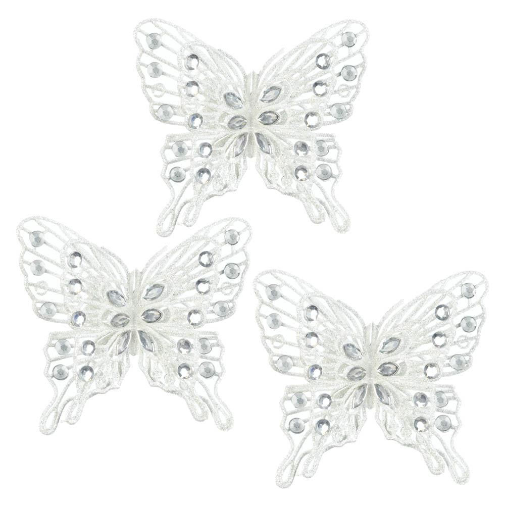 White Gem Butterfly Ornament Set