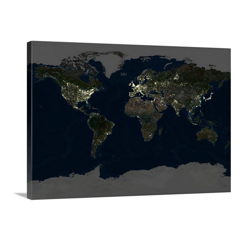Whole Earth At Night Satellite Image Wall Art - Canvas - Gallery Wrap
