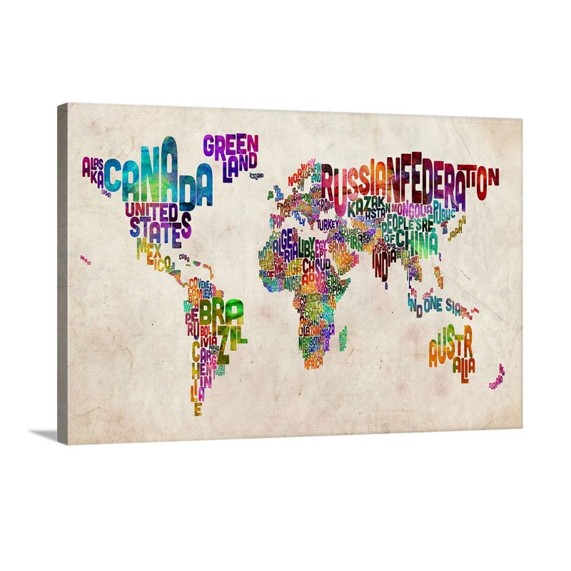 World Map Made Up Of Country Names Wall Art - Canvas - Gallery Wrap