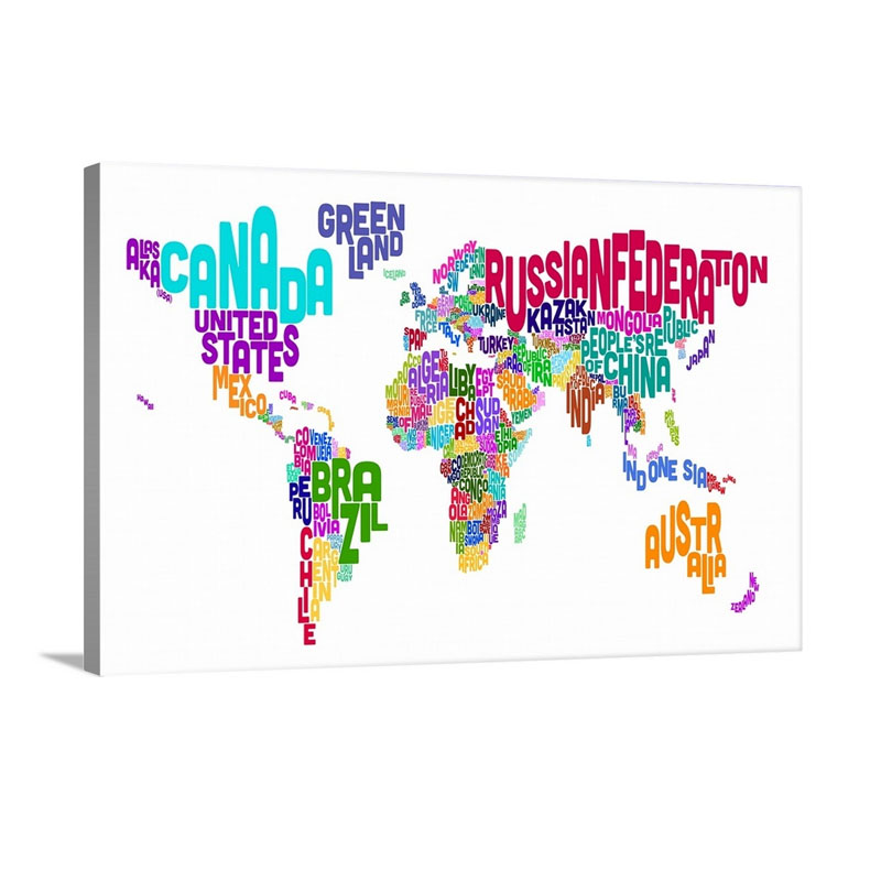 World Map Made Up Of Country Names Wall Art - Canvas - Gallery Wrap
