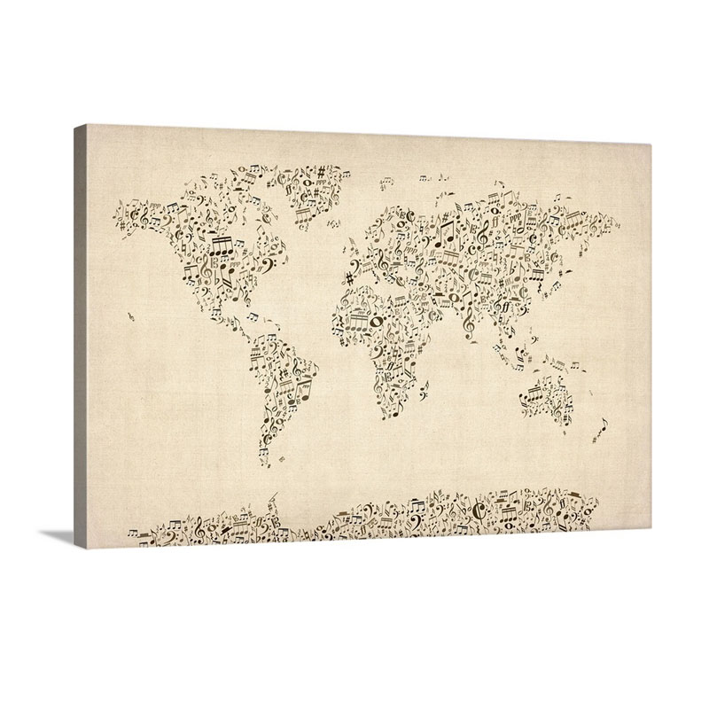 World Map Made Up Of Musical Notes Wall Art - Canvas - Gallery Wrap