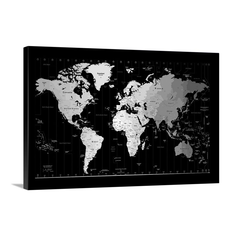 World Timezone Map Wall Art - Canvas - Gallery Wrap