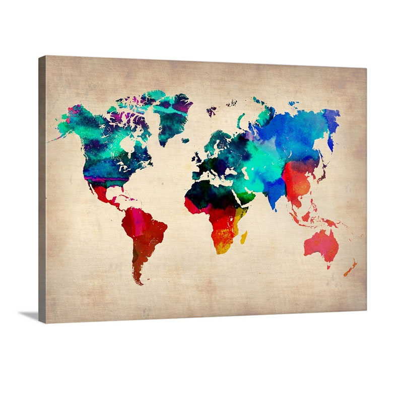World Watercolor Map I Wall Art - Canvas - Gallery Wrap