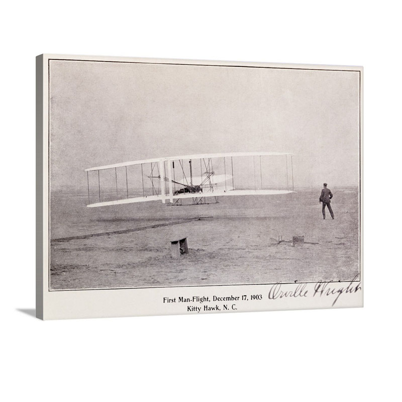 Wright Brothers Flight At Kitty Hawk Vintage Photograph Wall Art - Canvas - Gallery Wrap