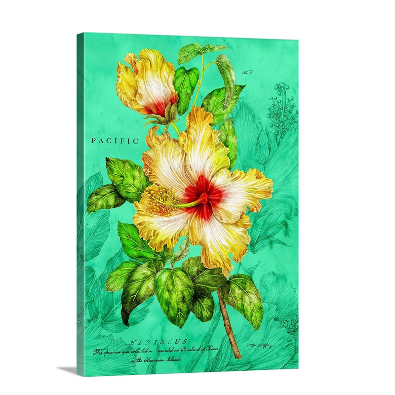Yellow Hibiscus On Blue Wall Art - Canvas - Gallery Wrap