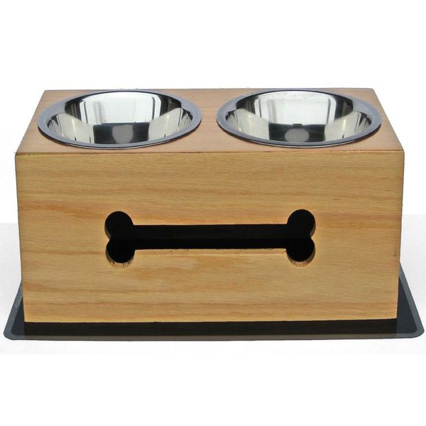 Wooden Bone Elevated Dog Bowls Small