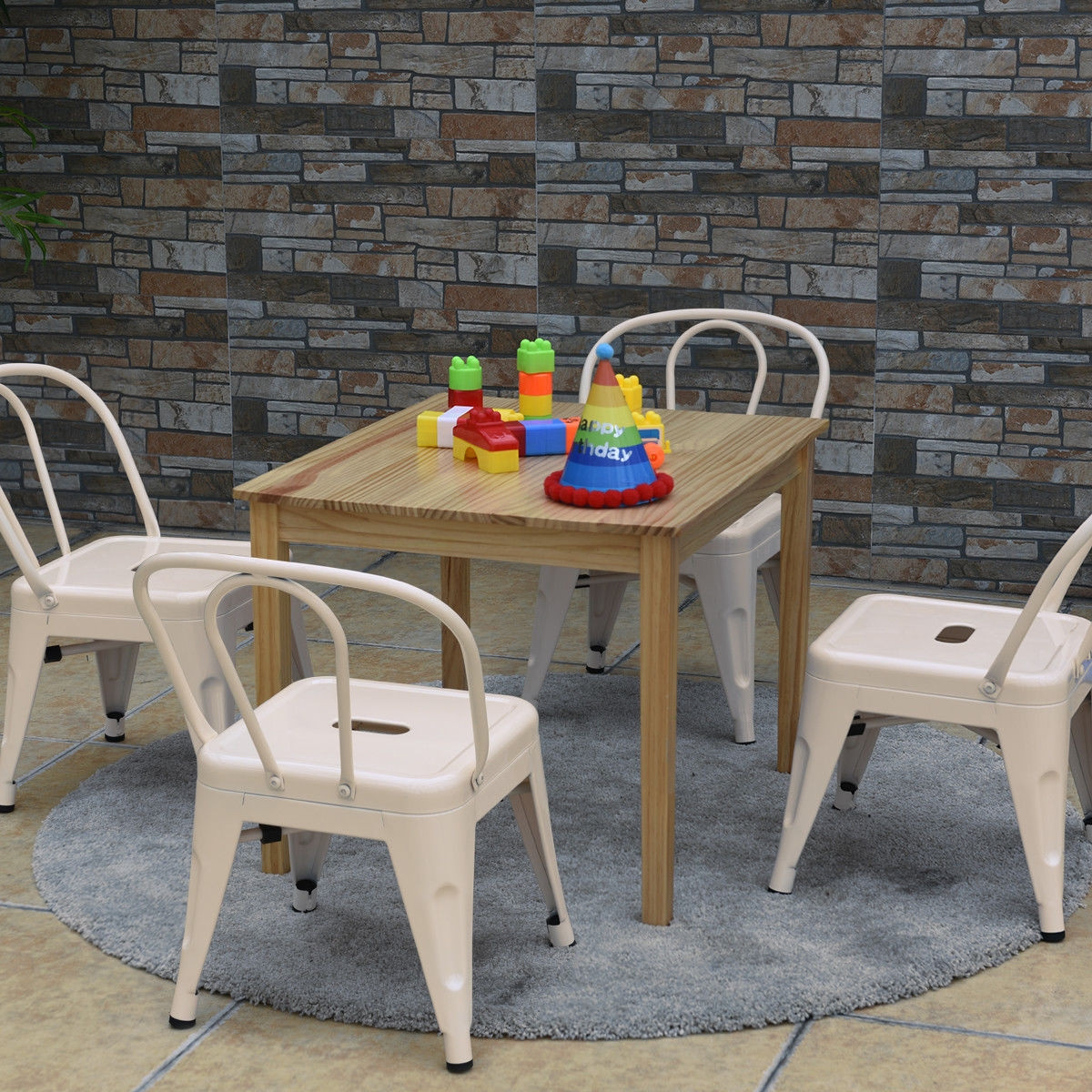 Set Of 4 Tolix Kids Lightweight Stool Metal Chairs