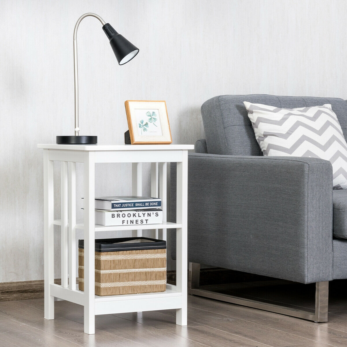 3-Tier Nightstand Side Table With Baffles And Corners
