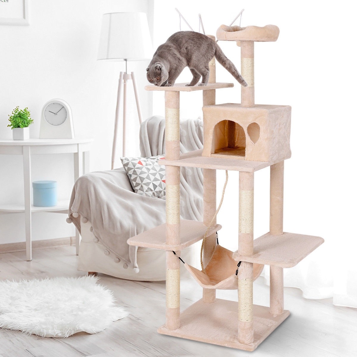 Multilevel Activity Tower Condo with Hammock Scratching Post