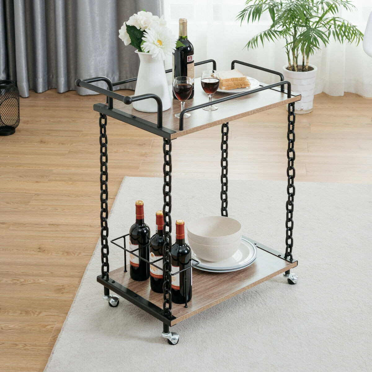 2-Tier Rolling Kitchen Bar Serving Cart