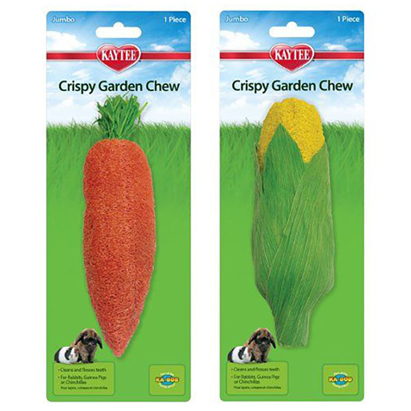 Kaytee Crispy Garden Chew Toy - Assorted Carrot or Corn - 7.5 in. - 8 in. Long - 4 Pieces