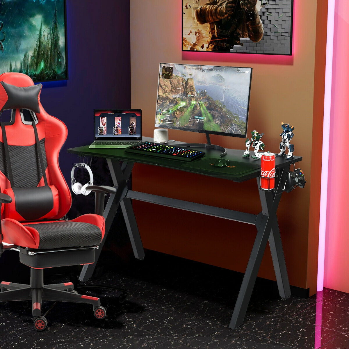 Cup And Headphone Holder And Mouse Pad E-Sports Gaming Desk