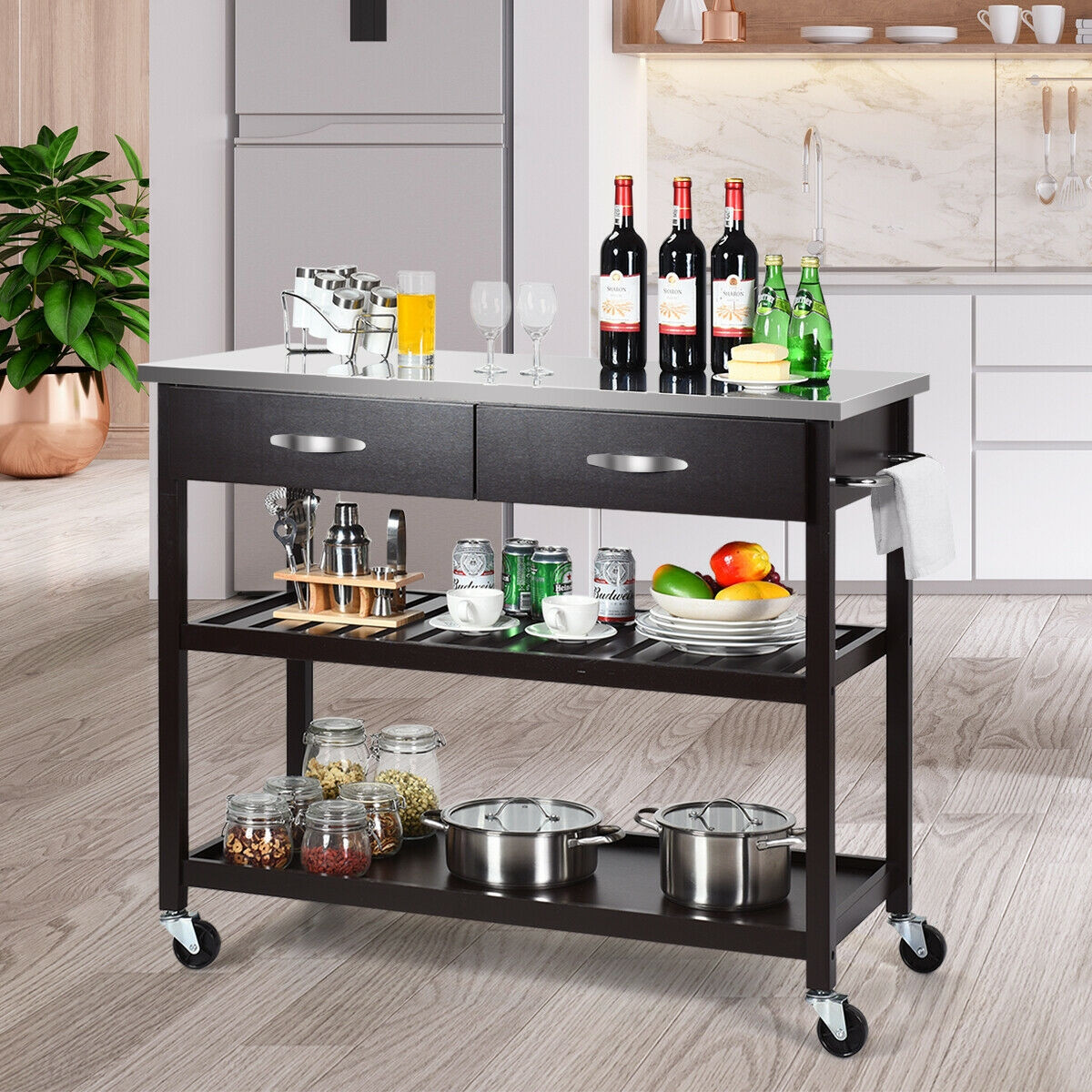 Stainless Steel Rolling Kitchen Island Trolley Cart