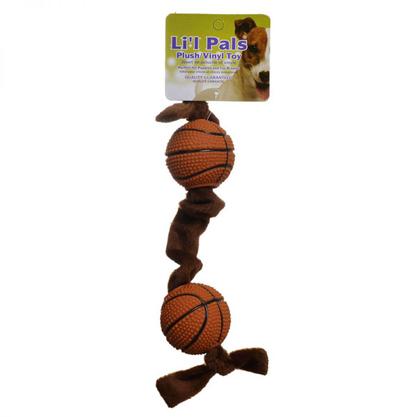 Li'l Pals Plush Basketball Plush Tug Dog Toy - Brown - Basketball Plush Tug Dog Toy - 4 Pieces