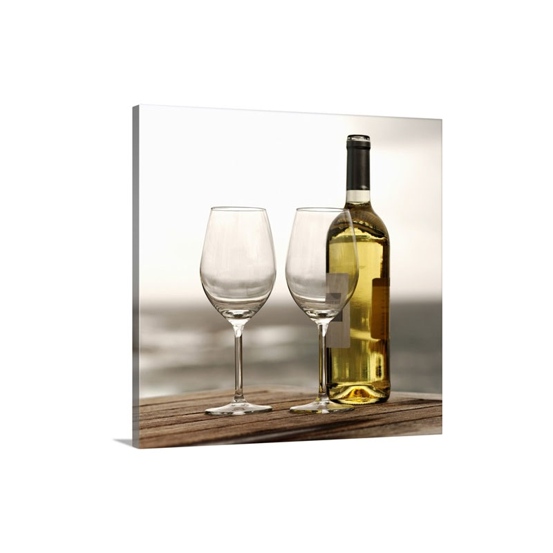 Bottle Of White Wine And Two Glasses Wall Art - Canvas - Gallery Wrap
