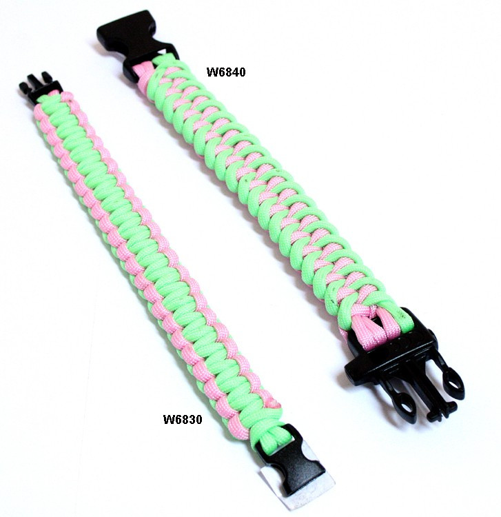 9 in. Glow In Dark Green & Pink Survival Paracord Bracelets & Buckles
