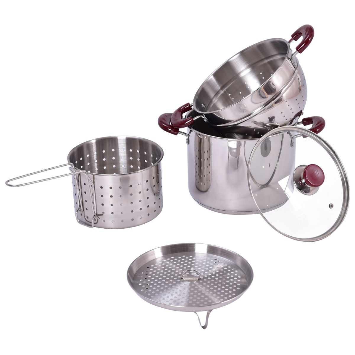5 Pcs Stainless Steel Stock Pot 7-Quart Pasta Cooker Set