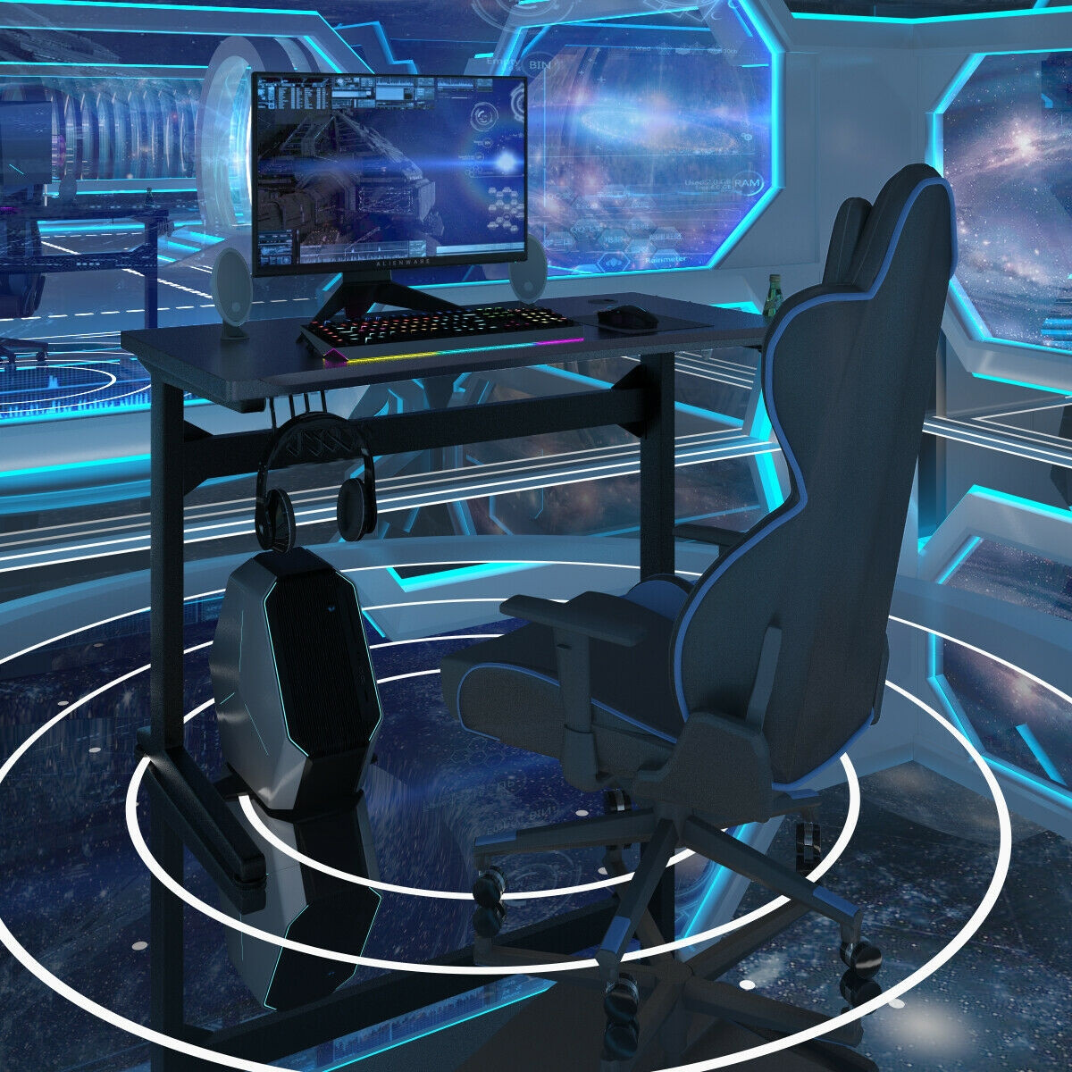 Mousepad Cup Holder Headphone Hook Gaming Computer Desk