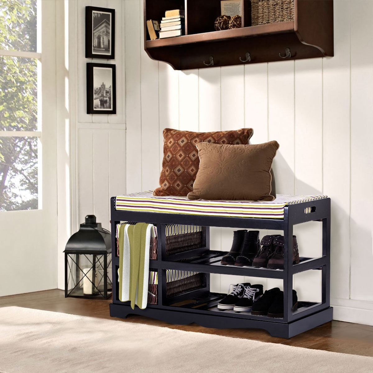 2 Basket Shoe Storage Bench Rack in Entryway