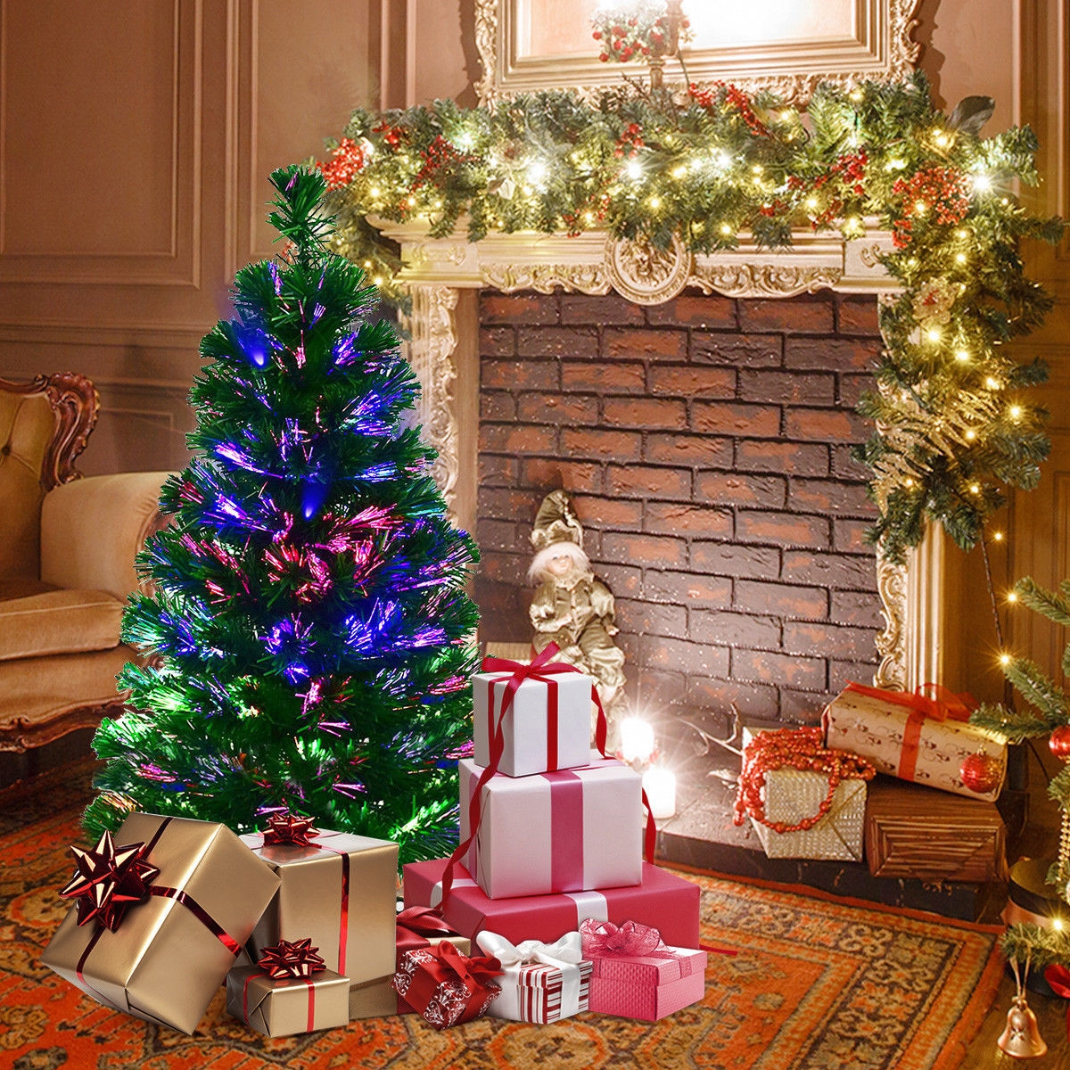 3 Ft. Fiber Optic Artificial PVC Christmas Tree W / Plastic Stand