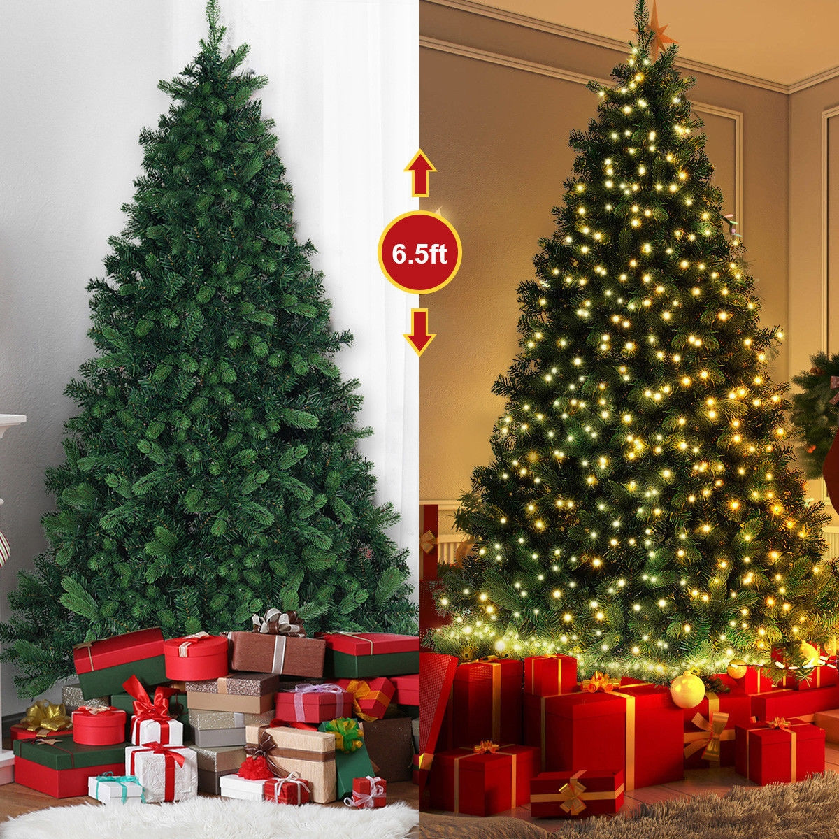 6.5 Ft. PE And PVC Pre-Lit Artificial Christmas Tree