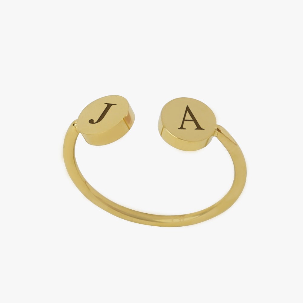 Personalized w/ Two Initials Adjustable Gold Tone Stainless Steel Ring
