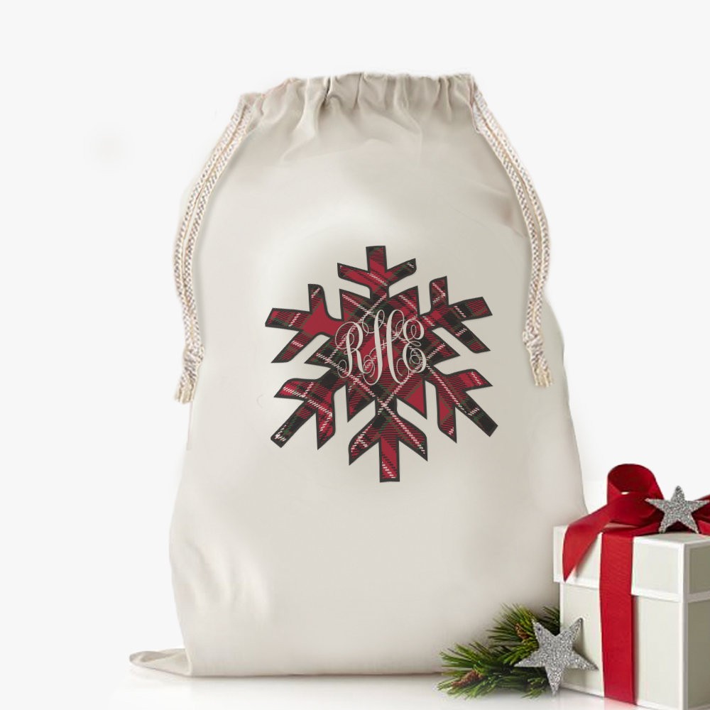 Custom Snowflake Plaid Design Drawstring Sack