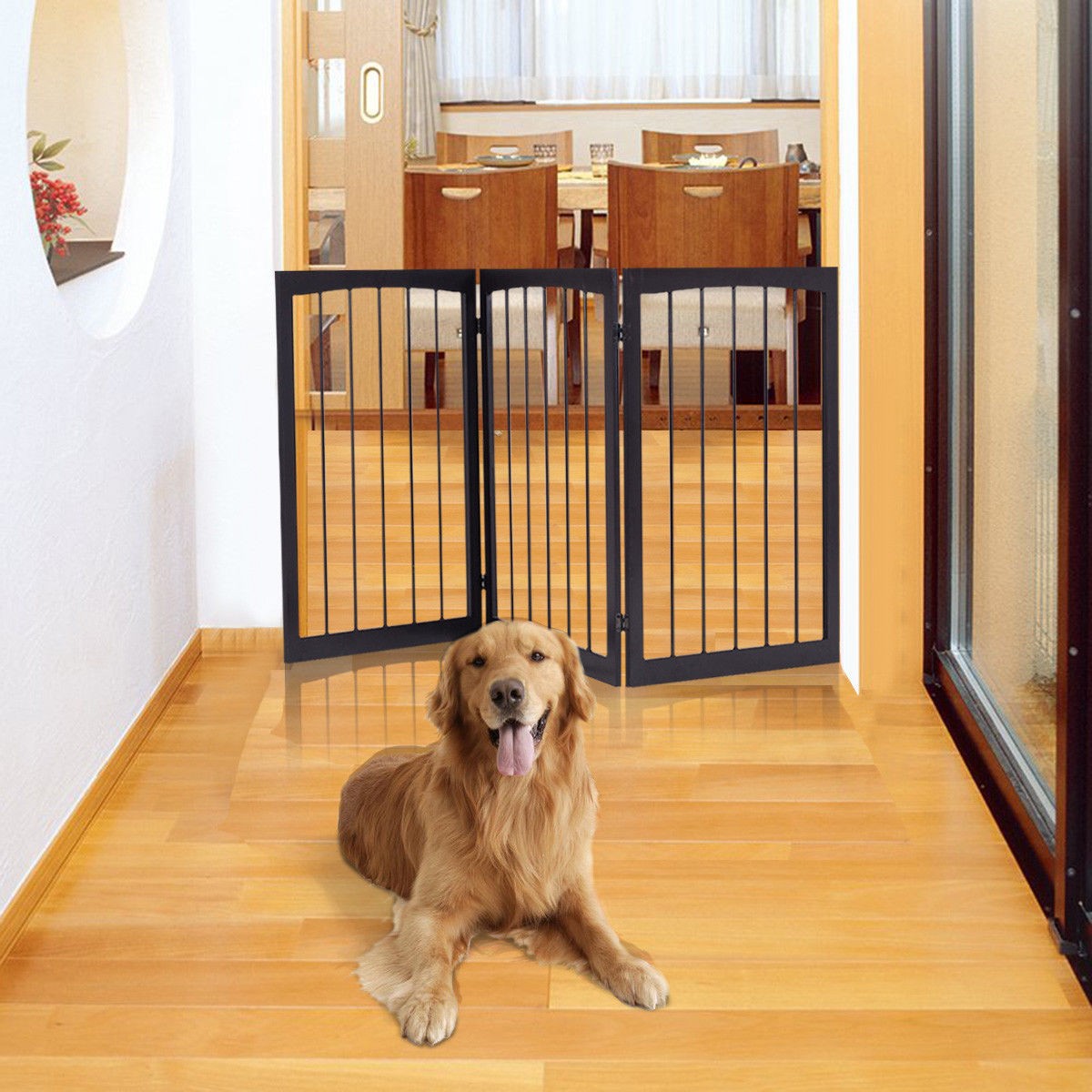 Folding Solid Wooden 3 Panel Free Standing Pet Fence