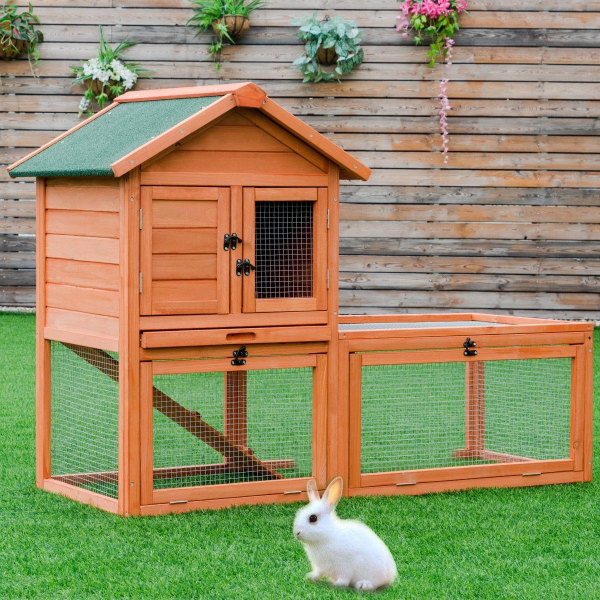 Outdoor Wooden Rabbit Bunny Chicken Coops Cages with Tray