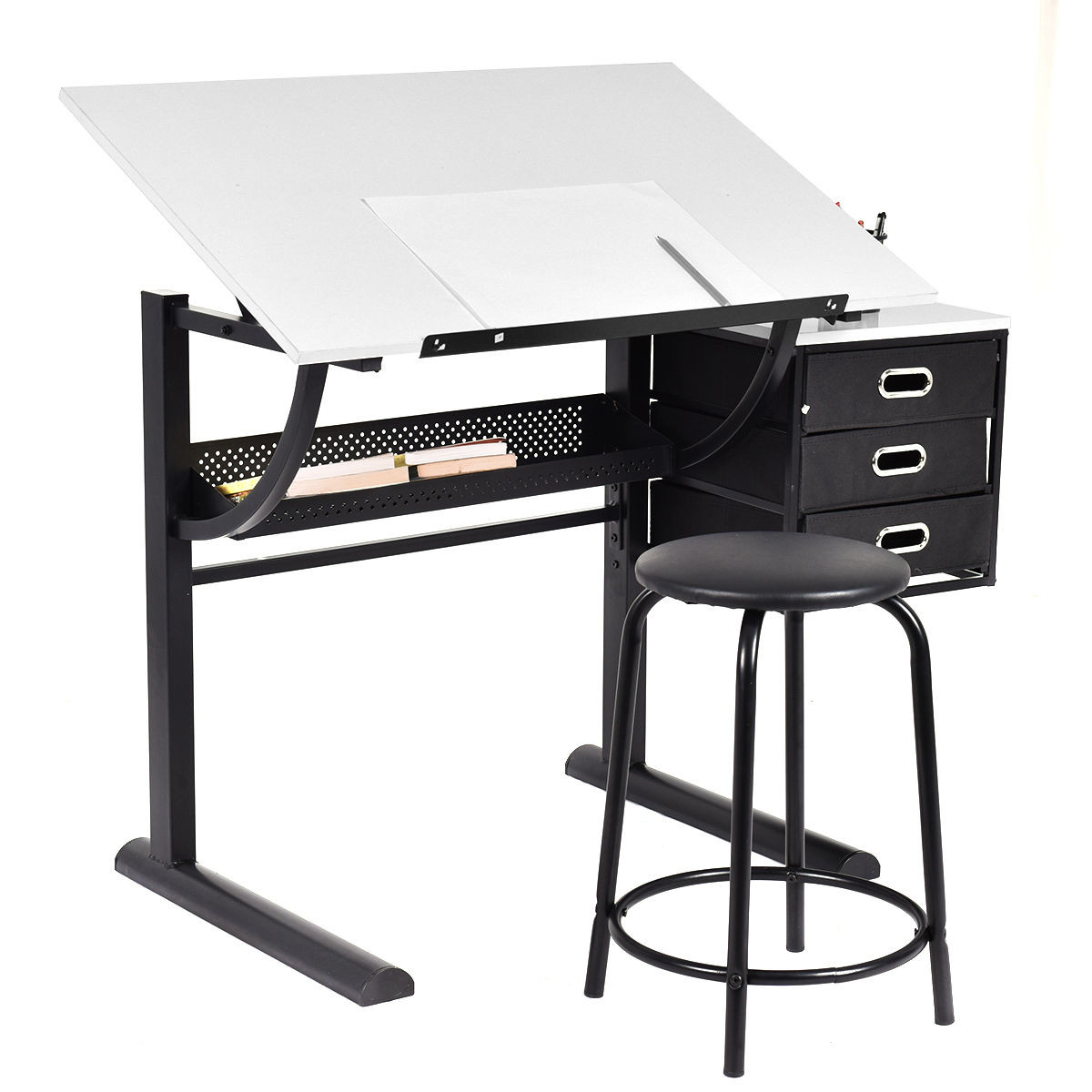 Adjustable Drafting Table Art And Craft Drawing Desk W / Stool