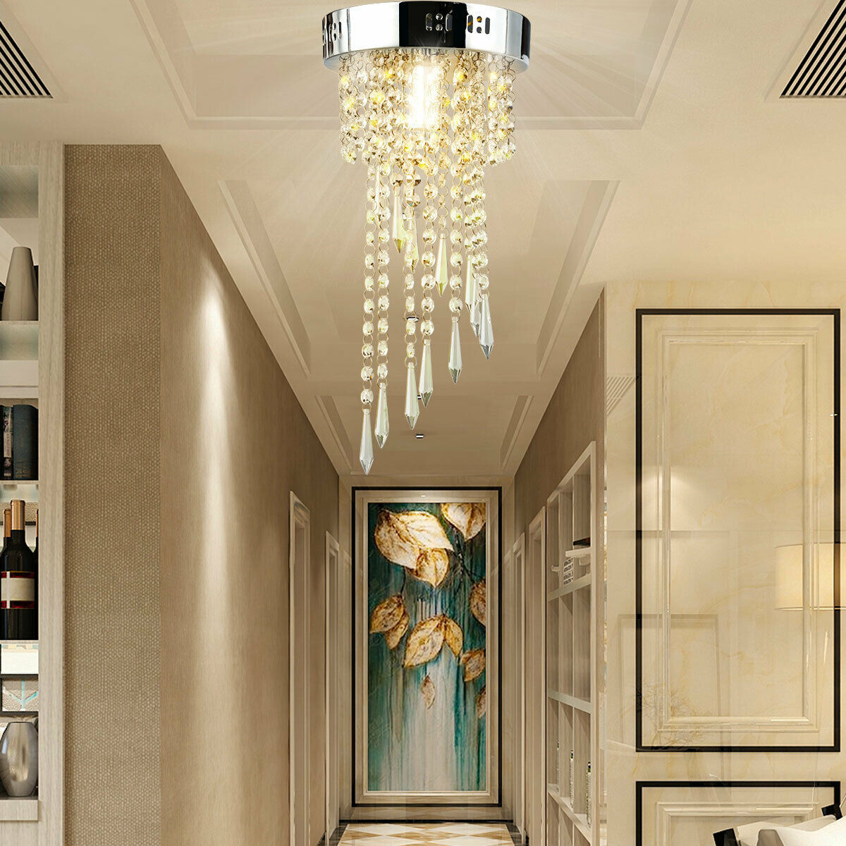 Elegant Ceiling Crystal Chandeliers With Stainless Base