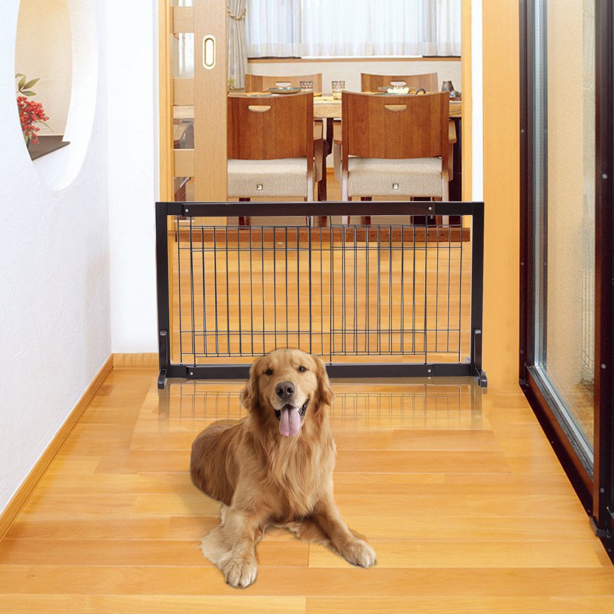 Adjustable Solid Wood Free Stand Dog Gate Pet Fence