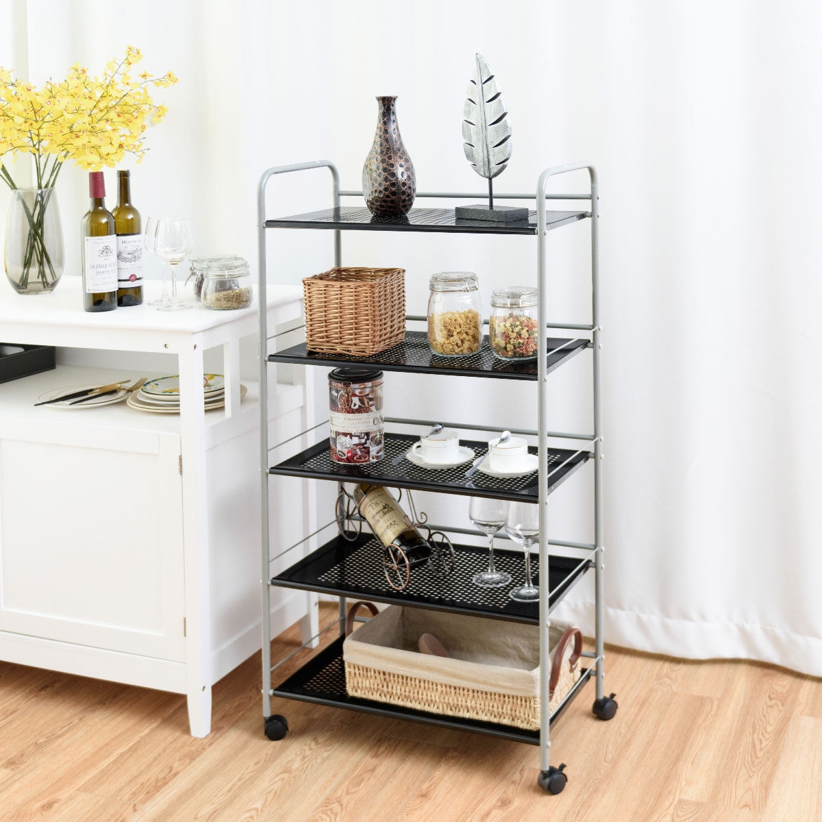 5 Tiers Shelving Display Rack Rolling Cart