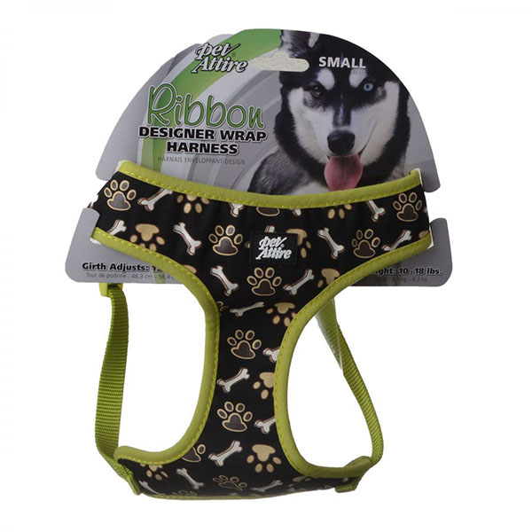 Pet Attire Ribbon Brown Paw and Bones Designer Wrap Adjustable Dog Harness - Fits 19 in. - 23 in. Girth - 5/8 in. Straps