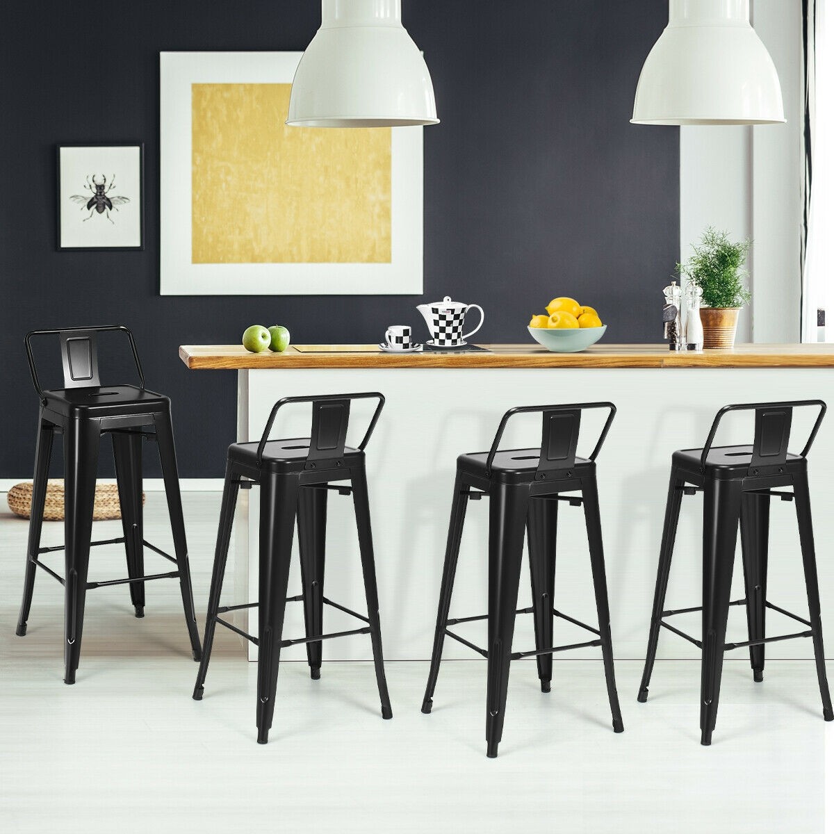 30 In. Set Of 4 Metal Height Barstools With Low Back