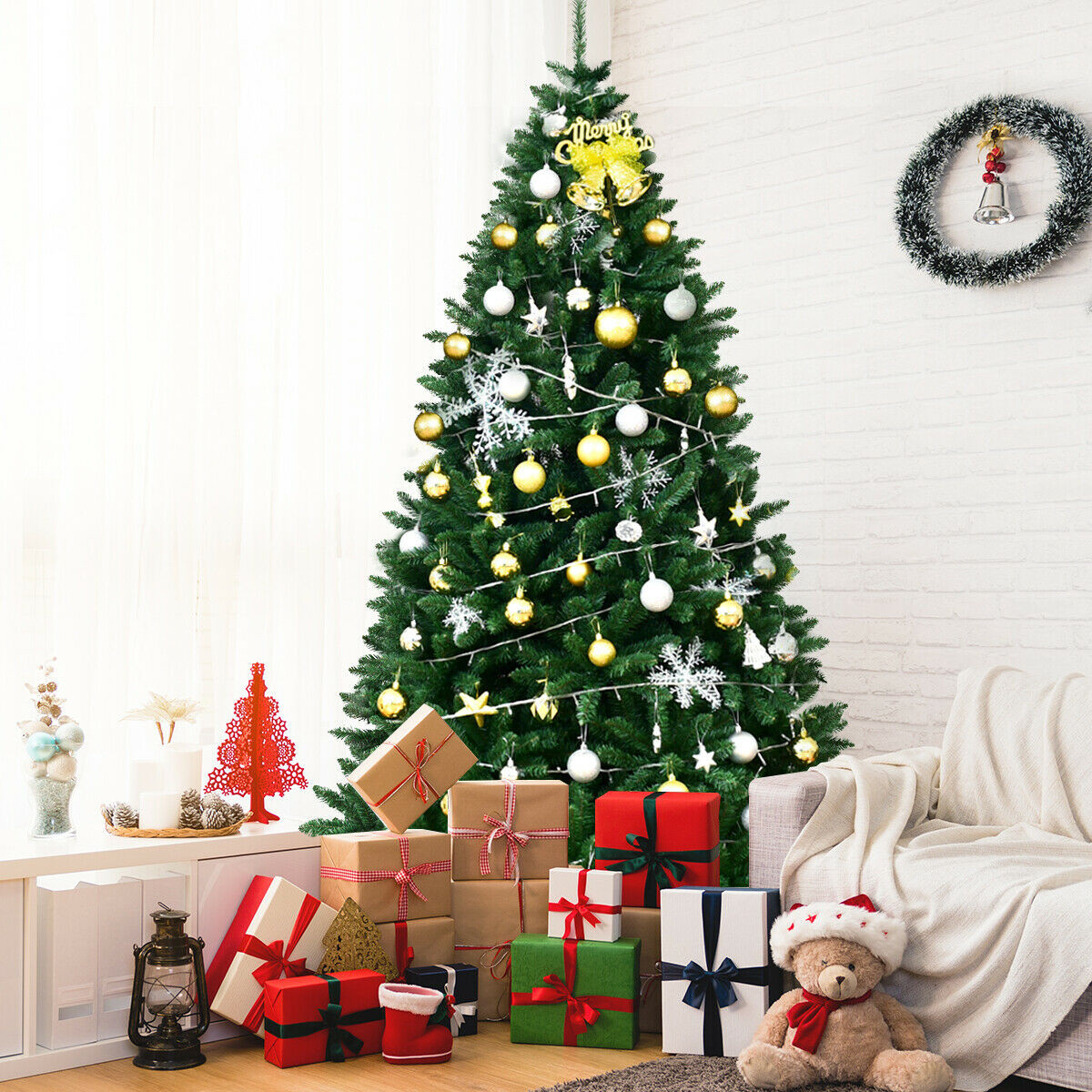 7.5 Ft. Hinged Artificial Christmas Tree With Solid Metal Stand