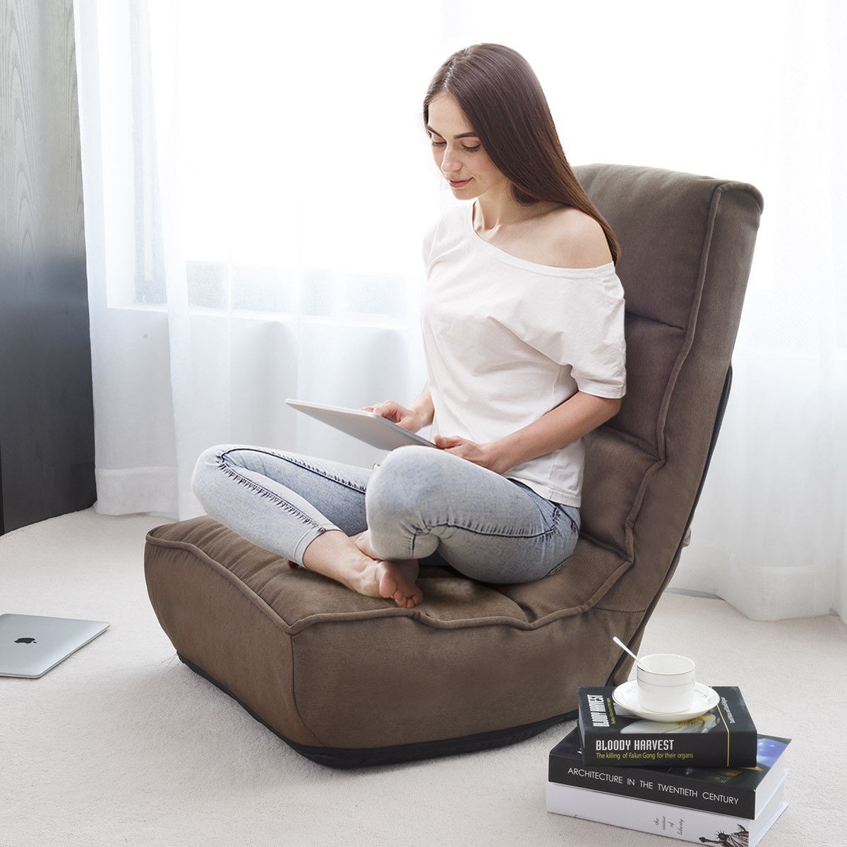4-Position Adjustable Floor Chair Folding Lazy Sofa