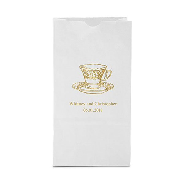 Vintage Tea Cup Block Bottom Gusset Paper Goodie Bags - Package of 25