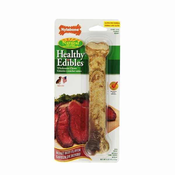 Nylabone Healthy Edibles Wholesome Dog Chews - Roast Beef Flavor - Giant - 1 Pack - 4 Pieces