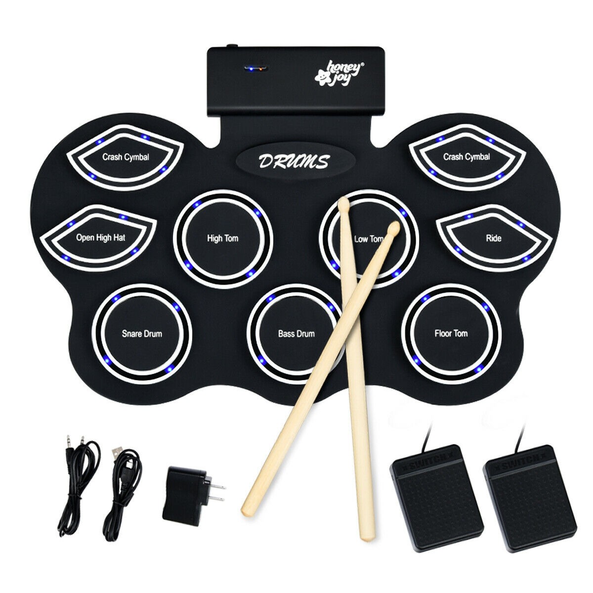 9 Pads Electronic Drum Set With LED Lights Headphone