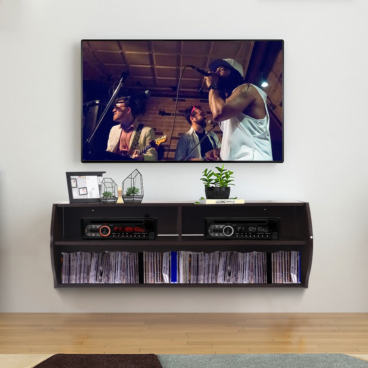 48.5 In. 2 Tier Modern Wall Mounted Hanging Floating Shelf