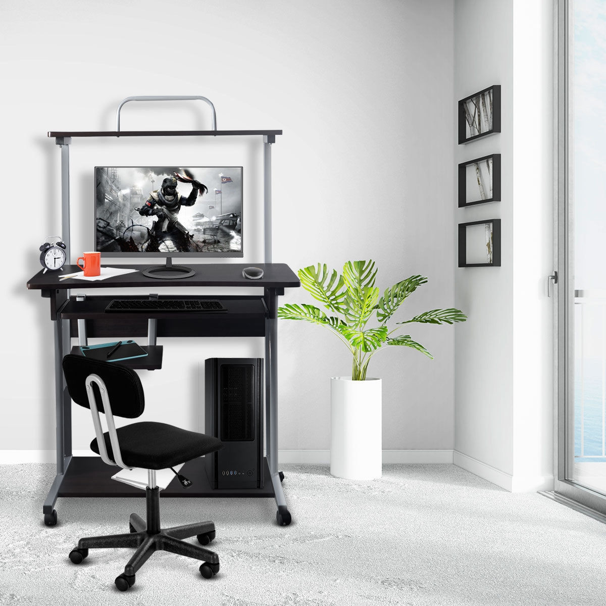Rolling Computer Desk With Printer Shelf