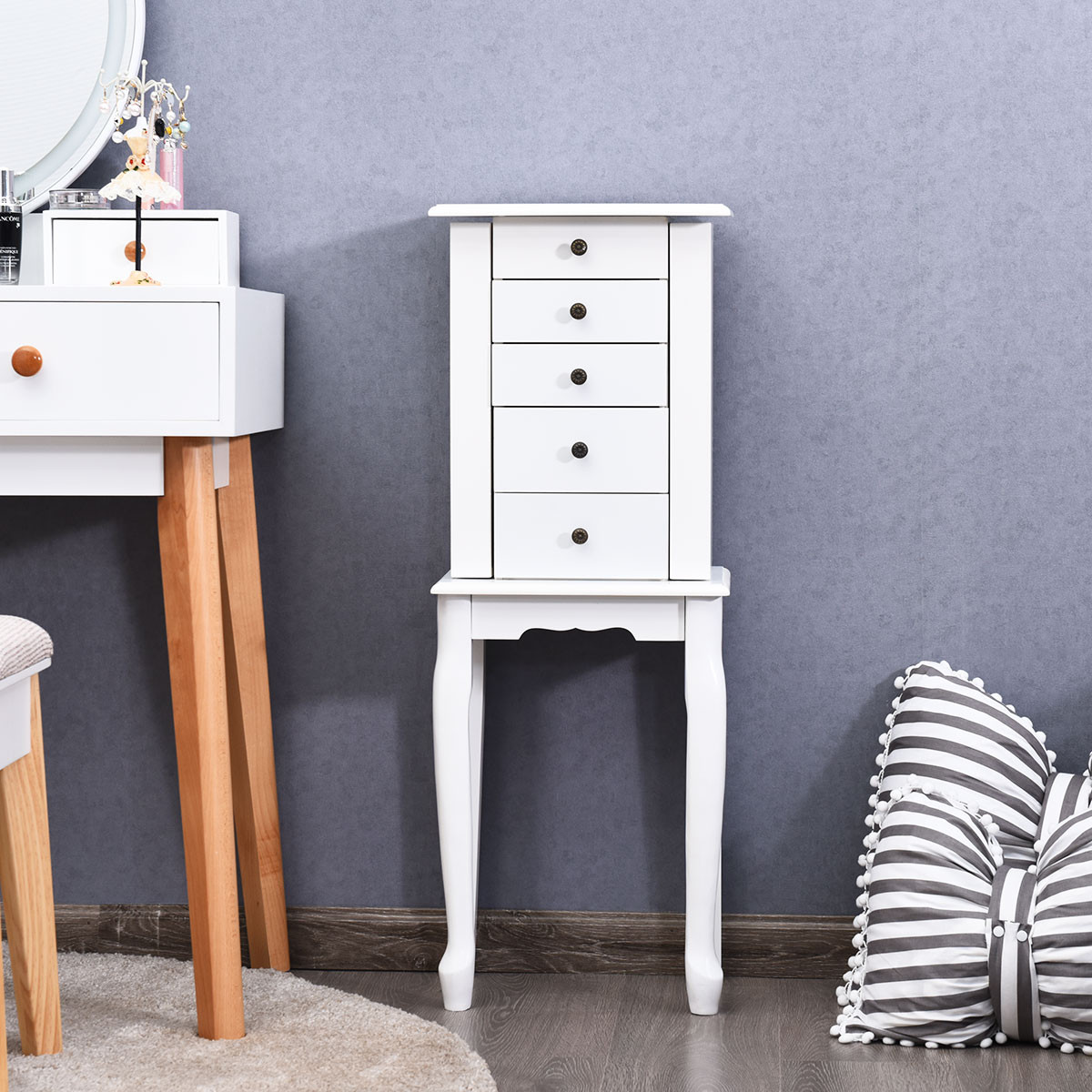 2 Colors Armoire Storage Standing Jewelry Cabinet With Mirror