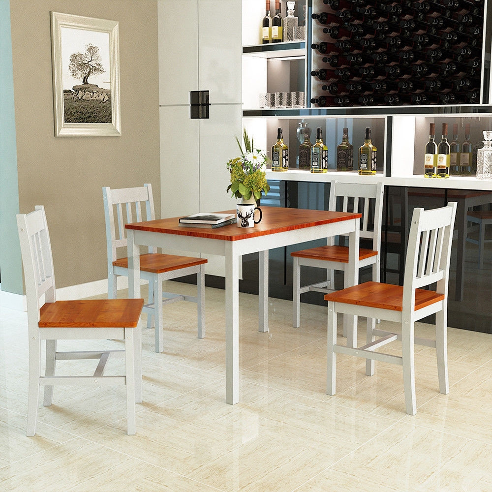 5 Pcs Wood Dining Chairs And Table Set
