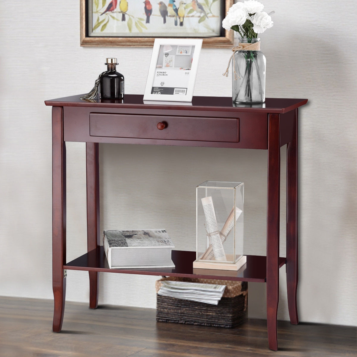 Classic 2-Tier Console Table Porch Table W / Drawer